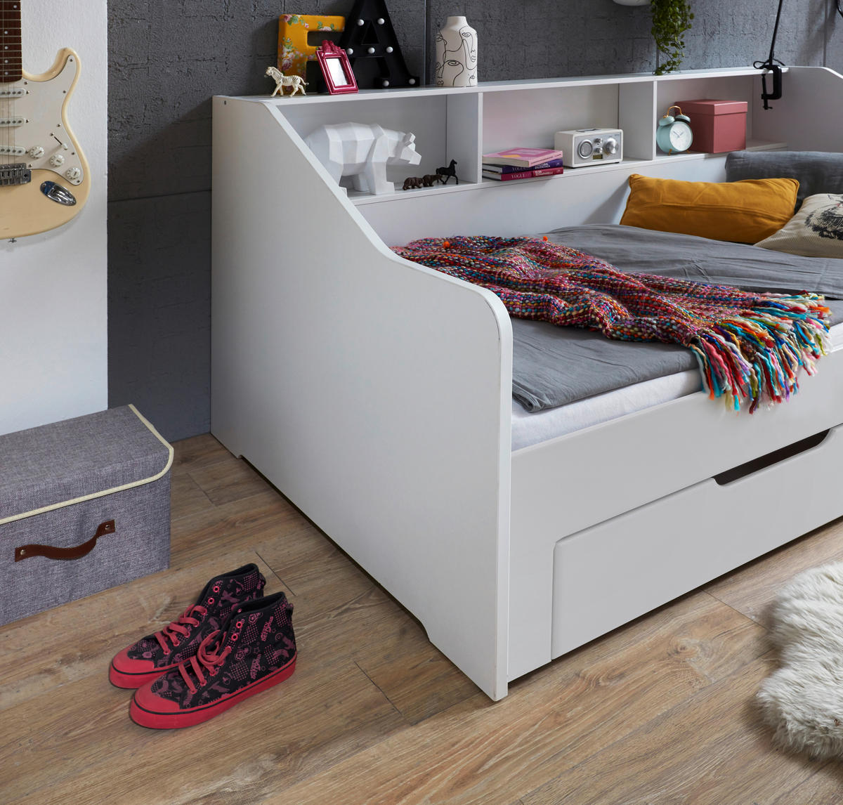 AUSZIEHBETT 90-180/200 cm Weiss  - Weiss/Buchefarben, Konventionell, Holzwerkstoff (90-180/200cm) - Carryhome