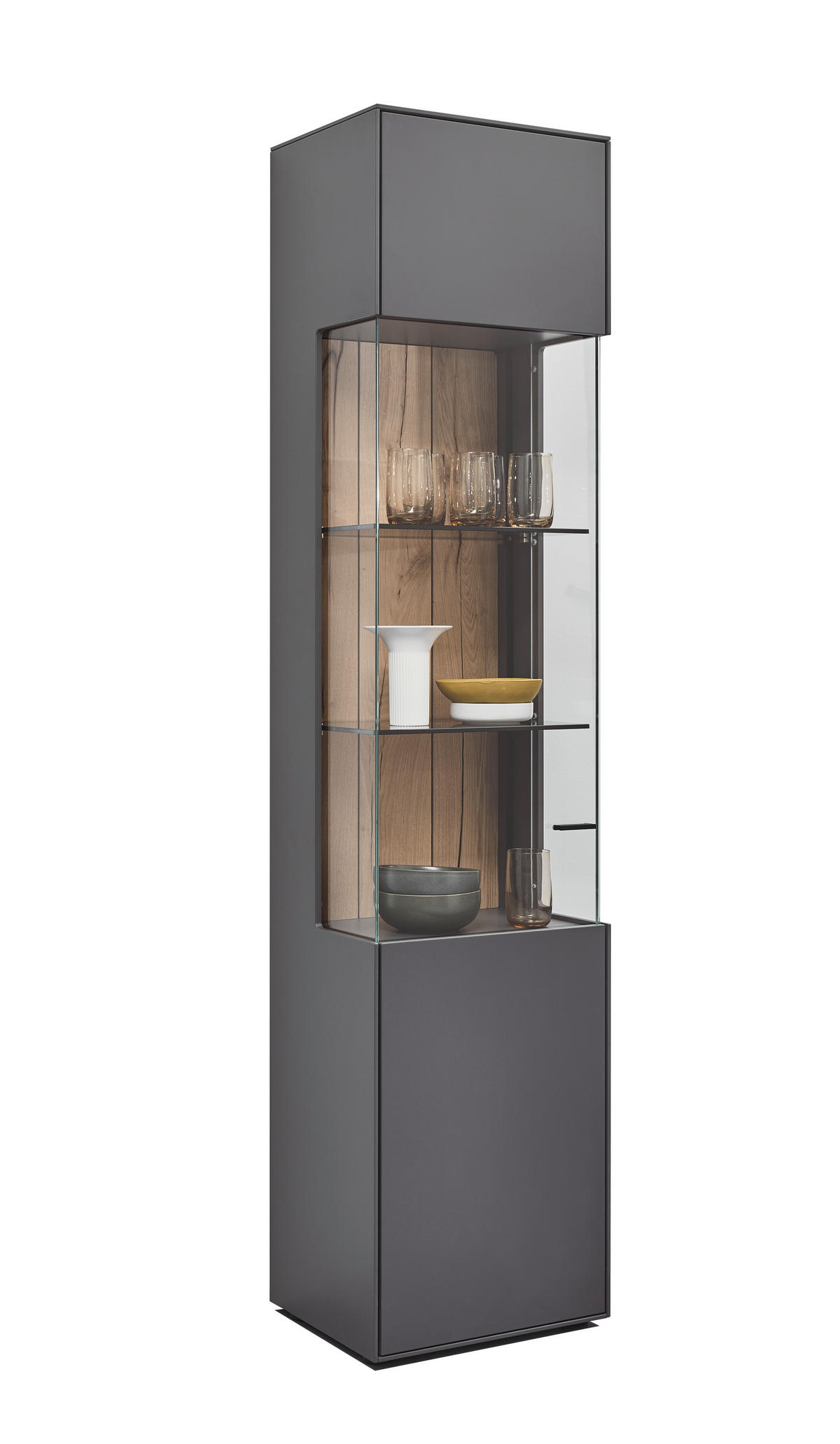 VITRINE Graphitfarben  46,9/205,5/37,1 cm  - Graphitfarben, Design, Glas/Holzwerkstoff (46,9/205,5/37,1cm) - Dieter Knoll