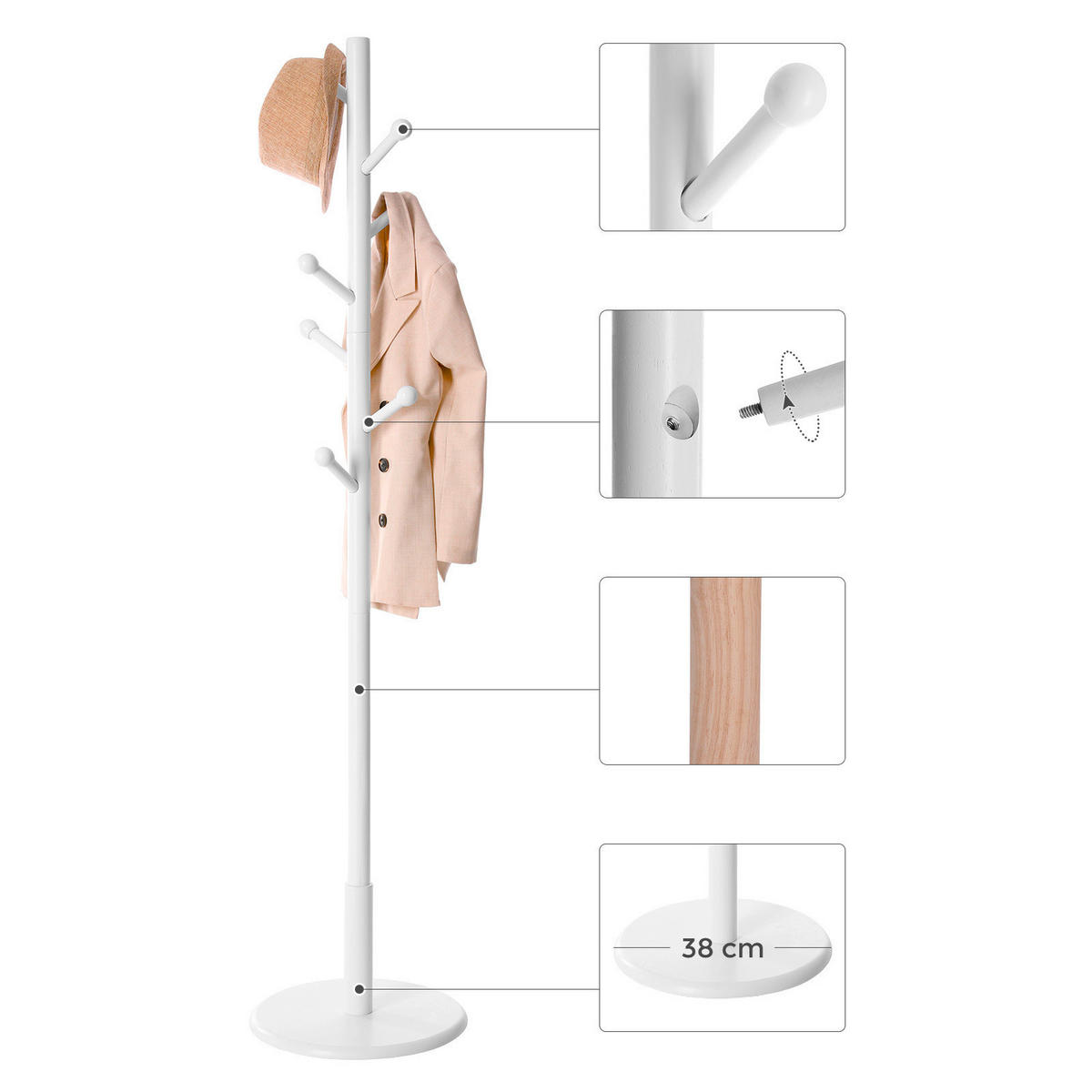 GARDEROBENSTÄNDER in Weiß 38/175/38 cm   - Weiß, Trend, Holz (38/175/38cm) - Boxxx