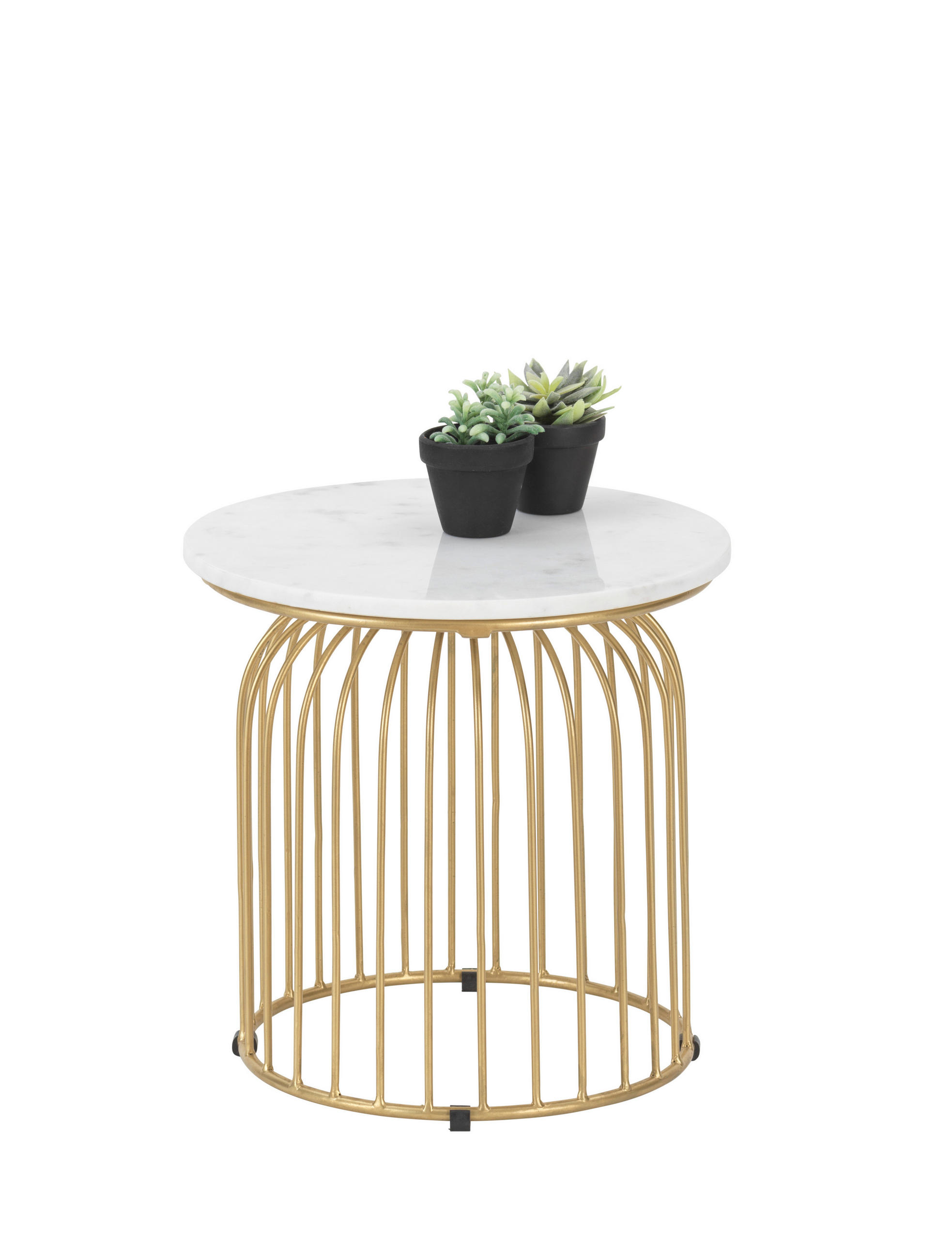 Masă Auxiliară din metal, piatră, 40/40/40 cm - alb/auriu, Trend, metal/piatră (40/40/40cm) - Ambia Home