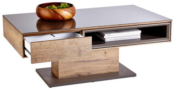 COUCHTISCH in Glas, Holzwerkstoff 115/65/44 cm - Eichefarben/Grau, Design, Glas/Holzwerkstoff (115/65/44cm) - Hom`in
