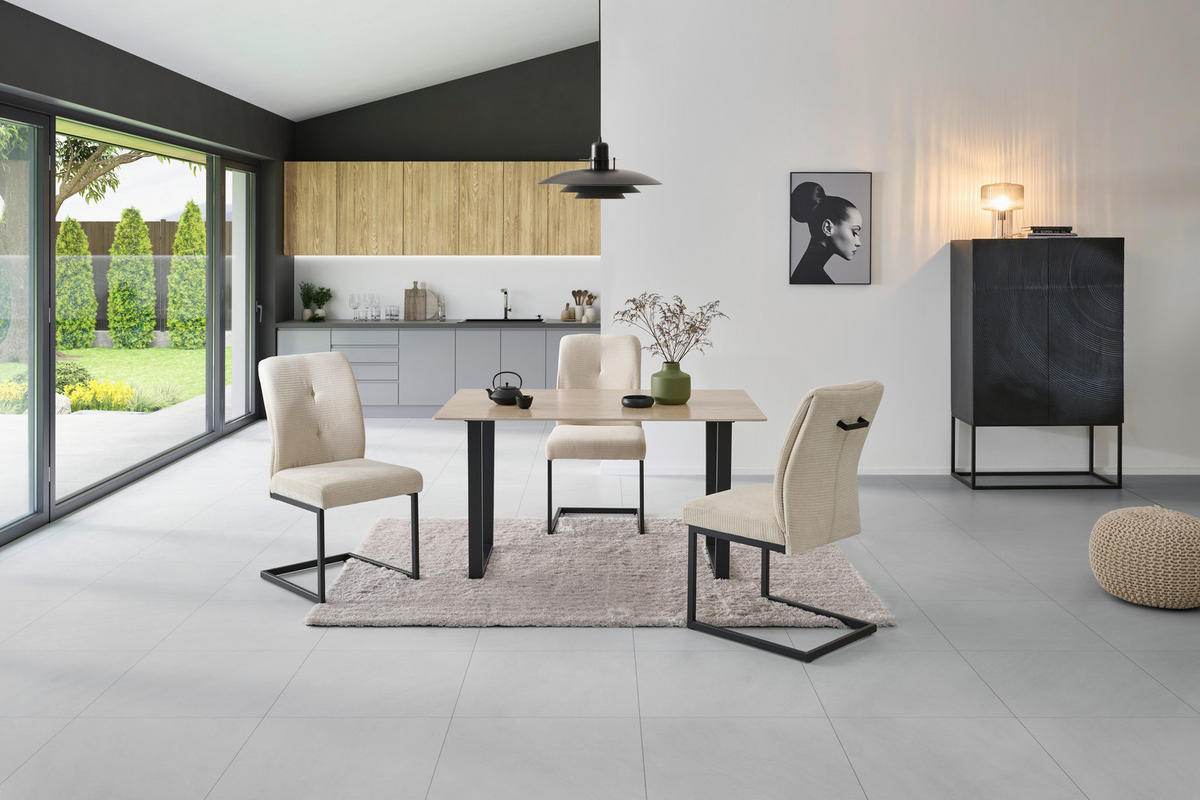 ESSTISCH rechteckig Gelb, Schwarz  - Gelb/Schwarz, KONVENTIONELL, Stein/Metall (140/76/90cm) - MID.YOU