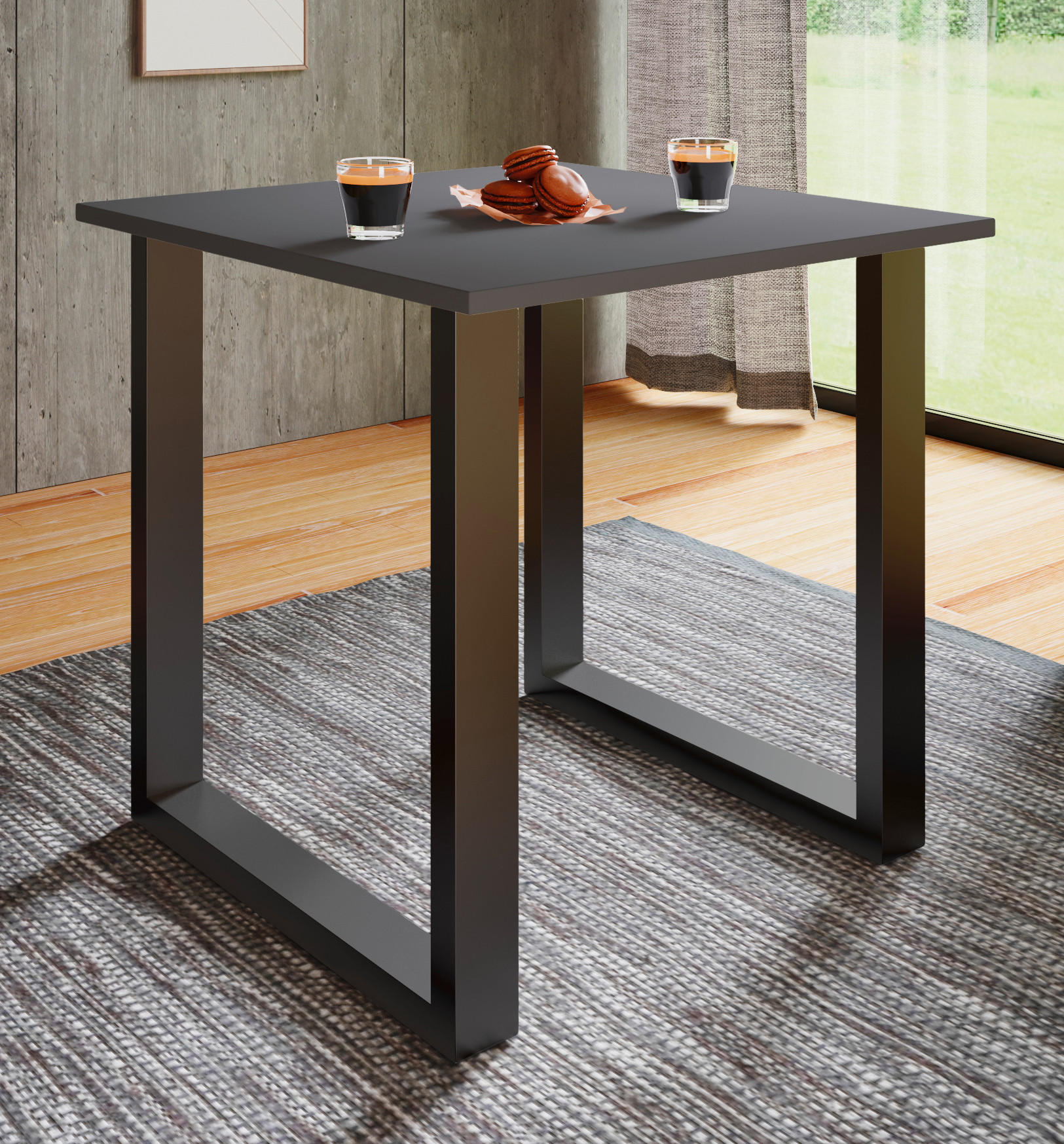 ESSTISCH Anthrazit, Schwarz  - Anthrazit/Silberfarben, Design, Holzwerkstoff/Metall (80/80/76cm) - MID.YOU