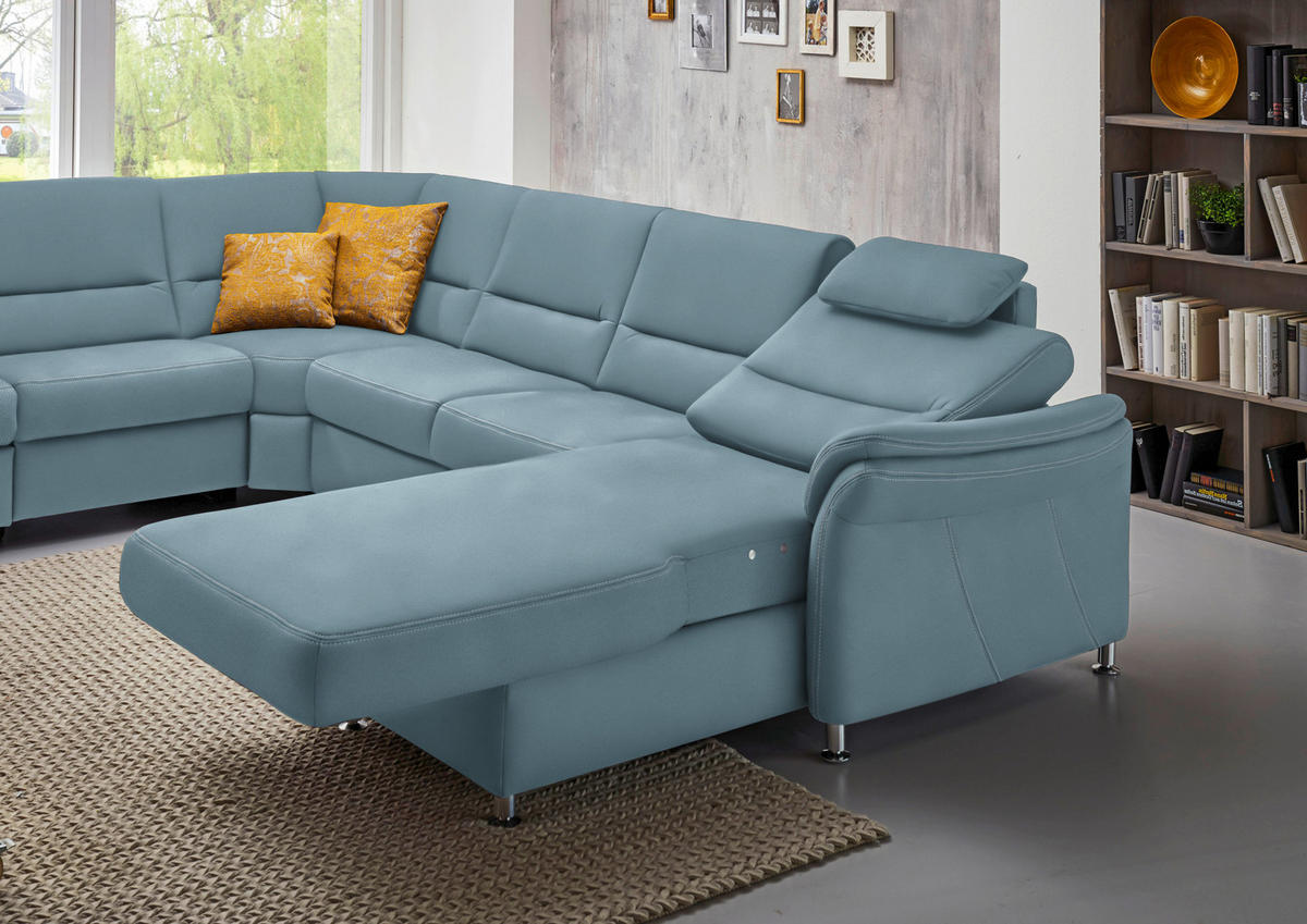 WOHNLANDSCHAFT in Mikrofaser Hellblau  - Alufarben/Hellblau, Konventionell, Textil/Metall (262/335/173cm) - Beldomo System