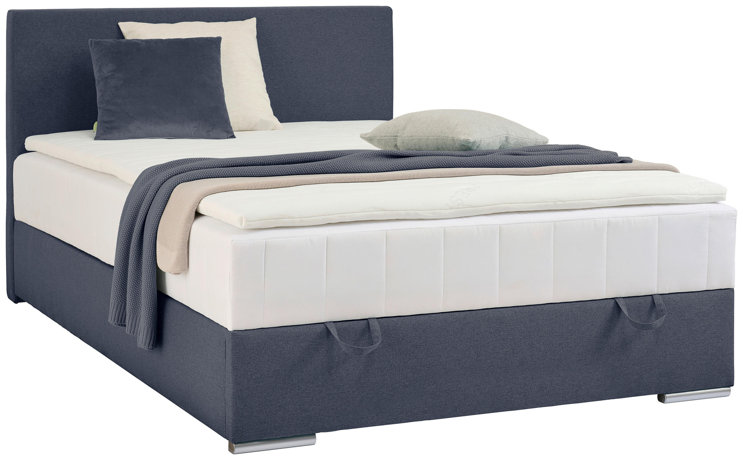 BOX-ÁGY 140/200 cm  sötétkék  - sötétkék/króm, Konventionell, műanyag/textil (140/200cm) - Carryhome