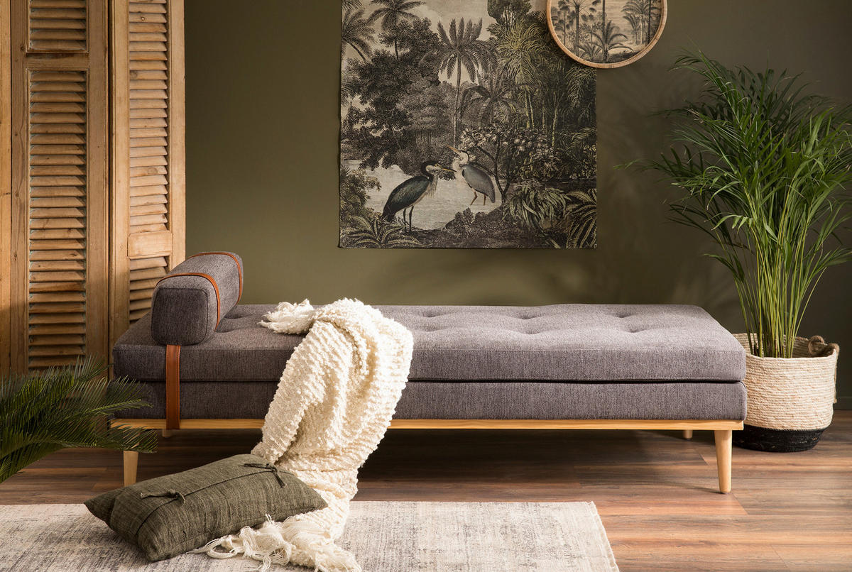 CHAISELONGUE  in Struktur Anthrazit  - Anthrazit/Naturfarben, MODERN, Holz/Textil (180/42/75cm) - Livetastic