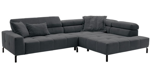 ECKSOFA in Feincord Anthrazit  - Anthrazit/Schwarz, KONVENTIONELL, Textil/Metall (311/219cm) - Hom`in