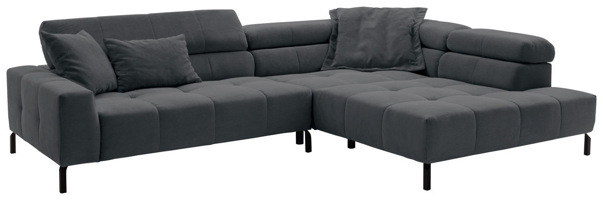 ECKSOFA in Feincord Anthrazit  - Anthrazit/Schwarz, Konventionell, Textil/Metall (311/219cm) - Hom`in