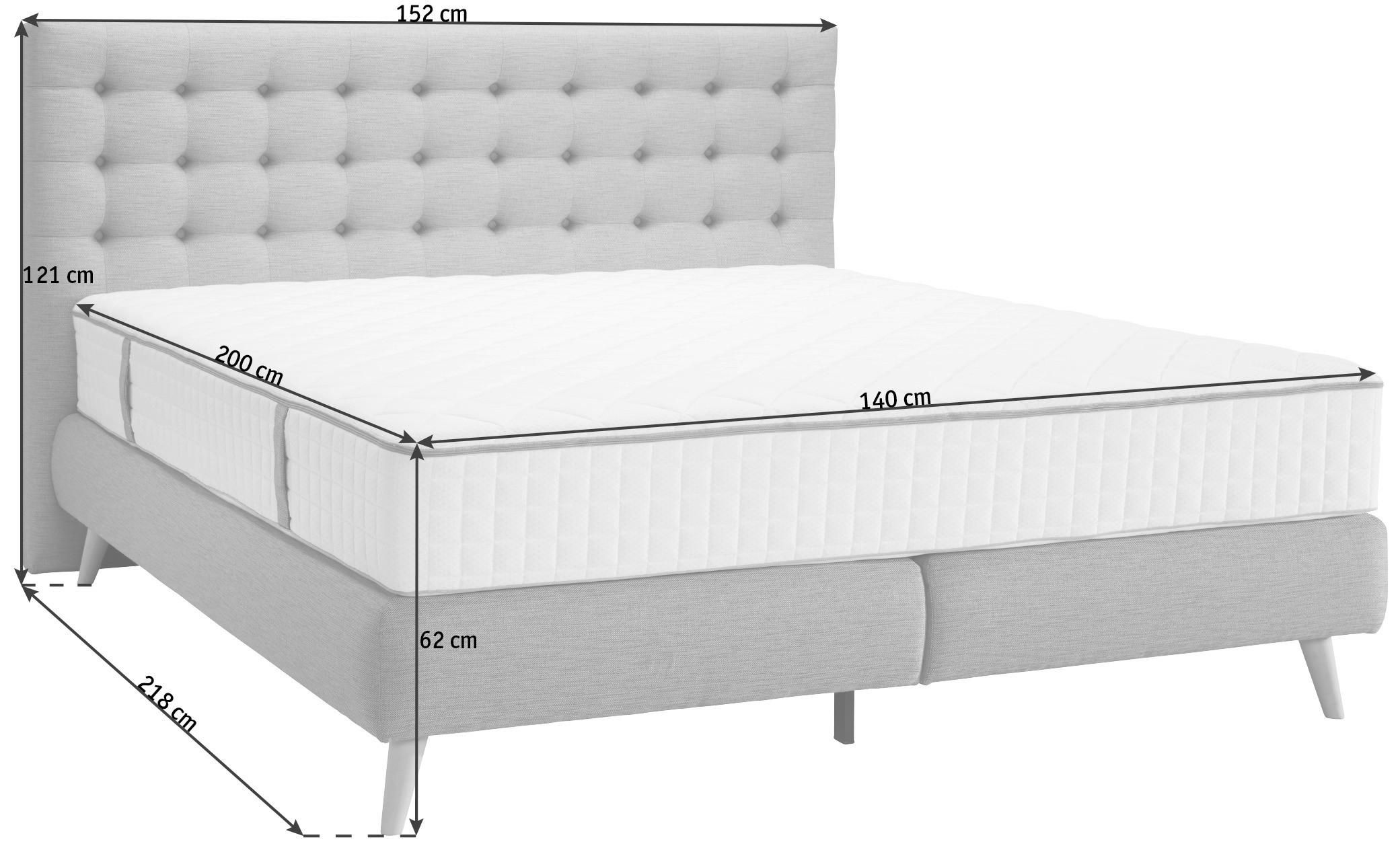 Thumbnail - Welnova Boxspringbett, Beige, Textil, H4, 7-Zonen, Höhe ca. 25 cm, 140x200 cm, gepolstertes Kopfteil, Stoffauswahl, in v...