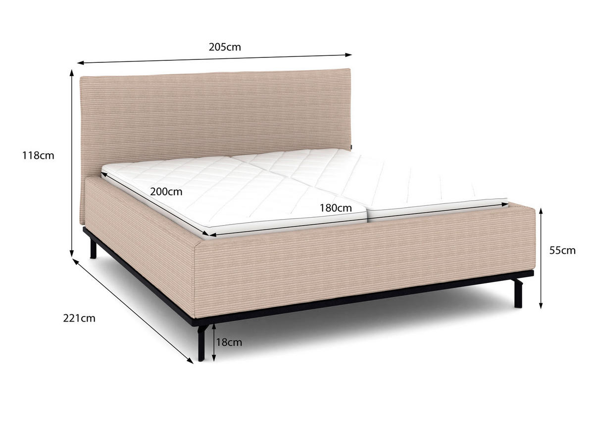 POLSTERBETT Matratze, Lattenrost, Bettkasten 180/200 cm  in Taupe  - Taupe/Graphitfarben, Design, Holz/Textil (180/200cm) - Musterring