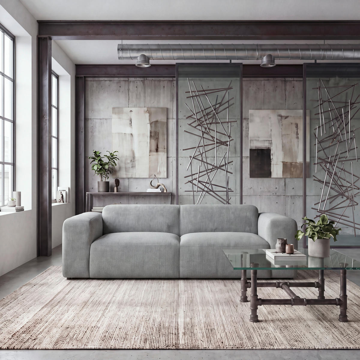 3-SITZER-SOFA HANNAH Cord Hellgrau  - Hellgrau/Schwarz, Design, Kunststoff/Textil (247/75/104cm) - MID.YOU