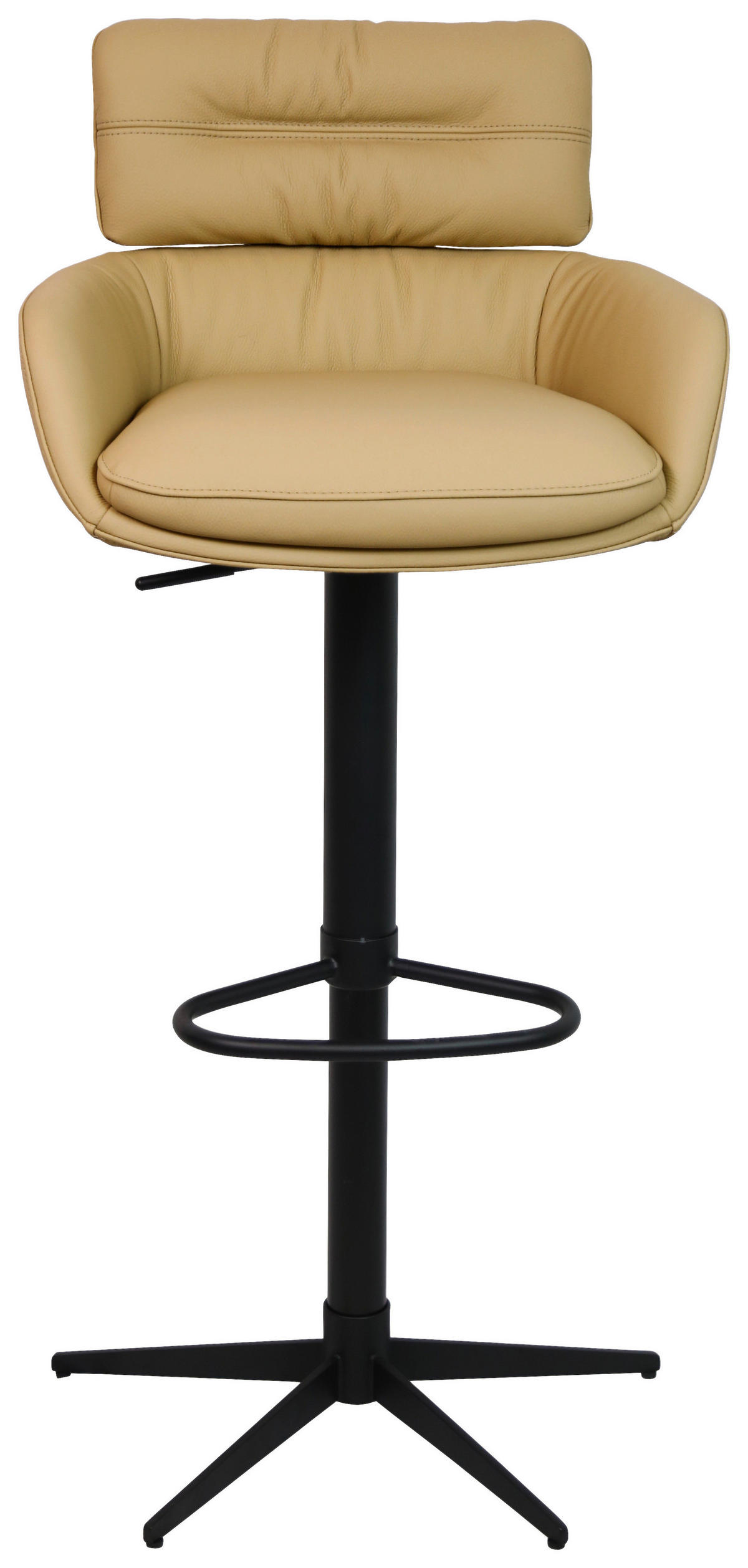 BARHOCKER Echtleder Schwarz, Karamell Eisen Lederauswahl, Sitzfläche 360° drehbar  - Karamell/Schwarz, Design, Leder/Metall (54/99-116,5/52cm) - Dieter Knoll