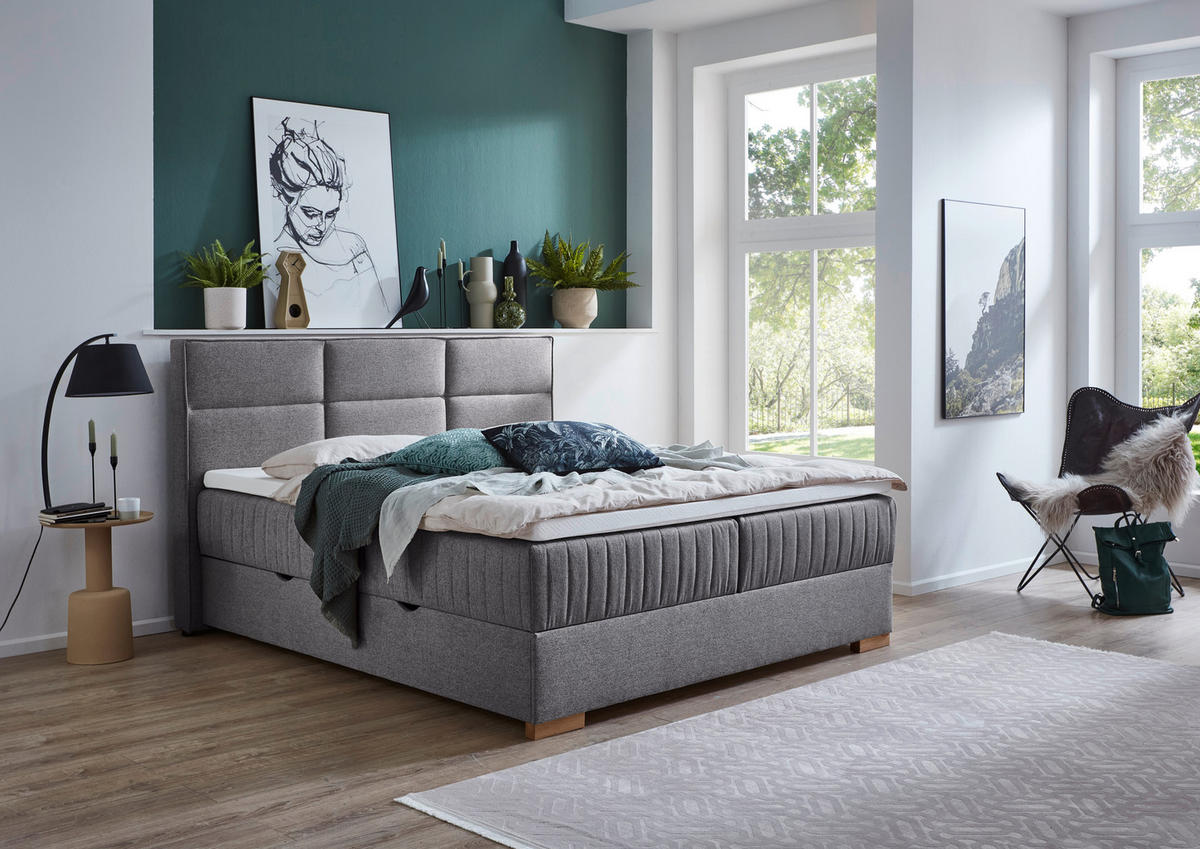 BOXSPRINGBETT 180/200 cm  in Grau  - Eichefarben/Grau, KONVENTIONELL, Holz/Textil (180/200cm) - Boxxx