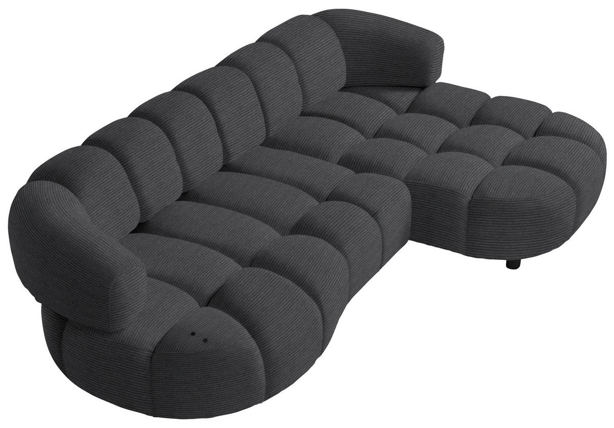 ECKSOFA in Cord, Velours Anthrazit  - Anthrazit/Schwarz, Design, Holz/Textil (284/183cm) - Welnova