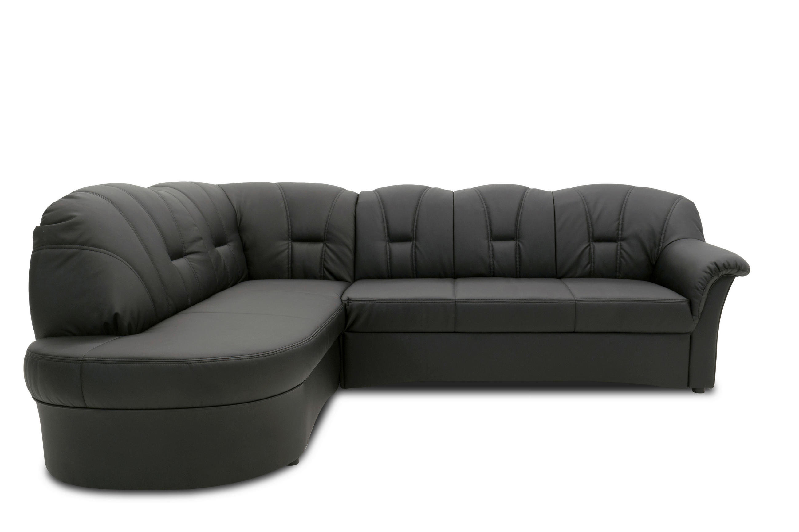 ECKSOFA Schwarz Lederlook Schlaffunktion  - Schwarz, KONVENTIONELL, Kunststoff/Textil (180/243cm) - MID.YOU