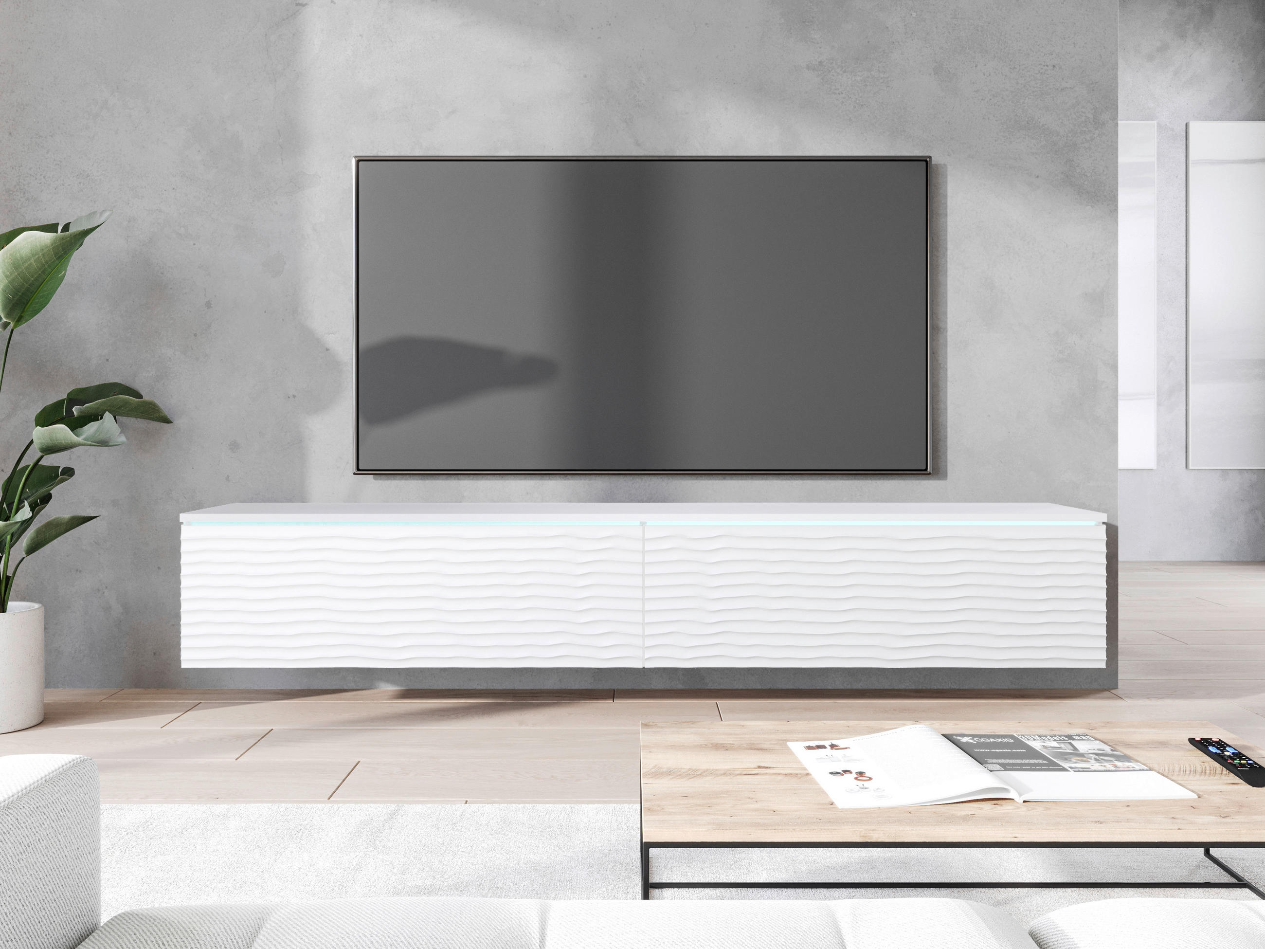 TV-BÄNK Vera  i 180/30/33 cm  - vit/grå, Lifestyle, trämaterial/plast (180/30/33cm) - P & B