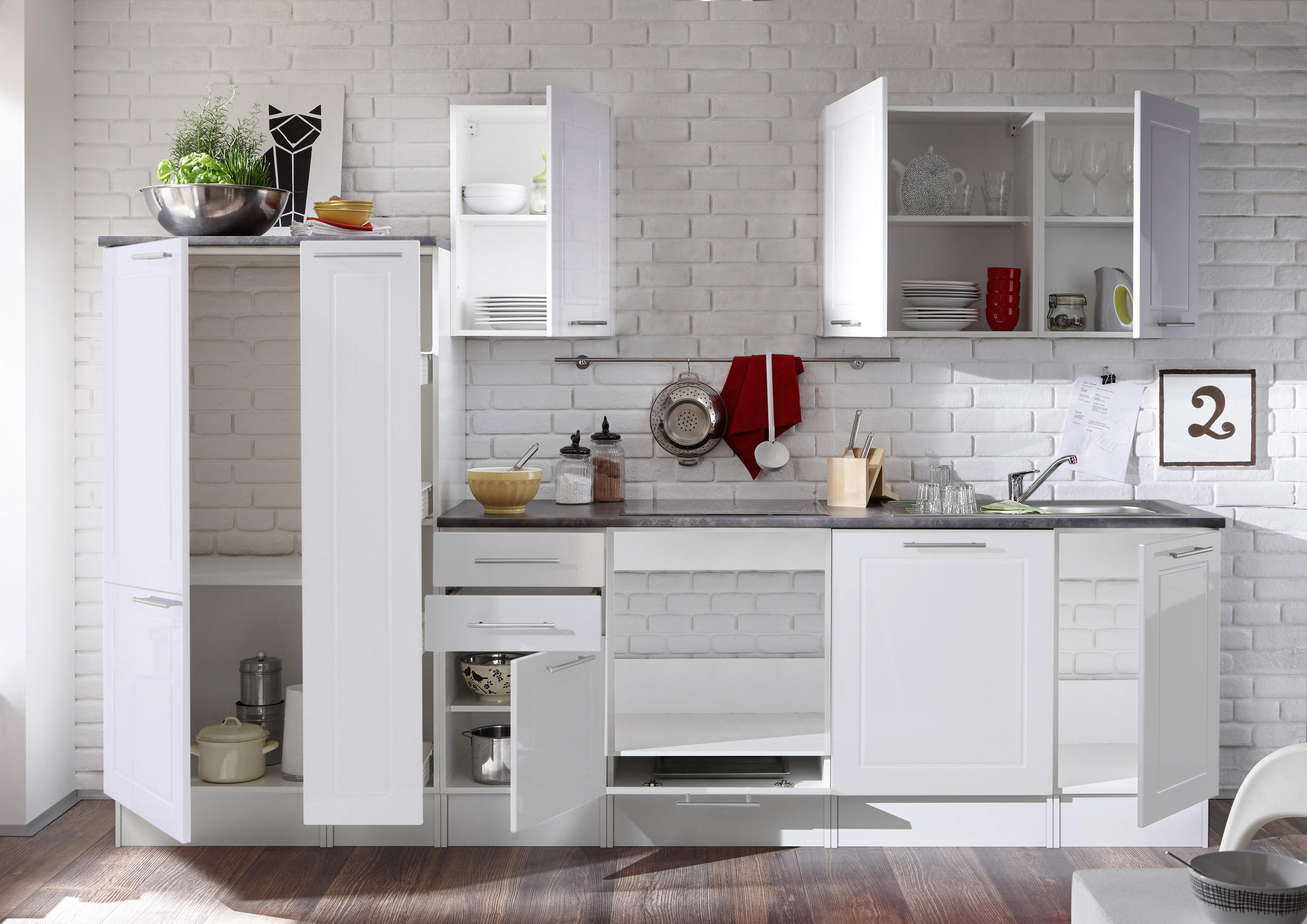 KUHINJSKI BLOK BEZ UREĐAJA siva, bijela - bijela/siva, Design, drvni materijal (300cm) - MID.YOU