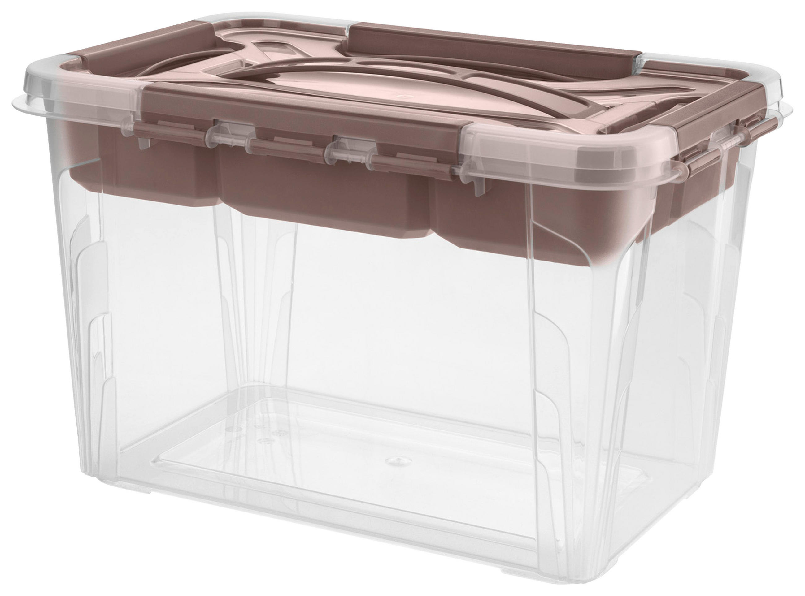 BOX S VÍKEM, 6.6 l - průhledné/šedohnědá, Basics, plast (29/19/18cm)