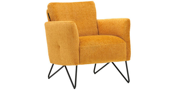 SESSEL in Chenille, Mikrofaser Senfgelb  - Senfgelb/Schwarz, Design, Textil/Metall (68/78/76cm) - Johann Jakob