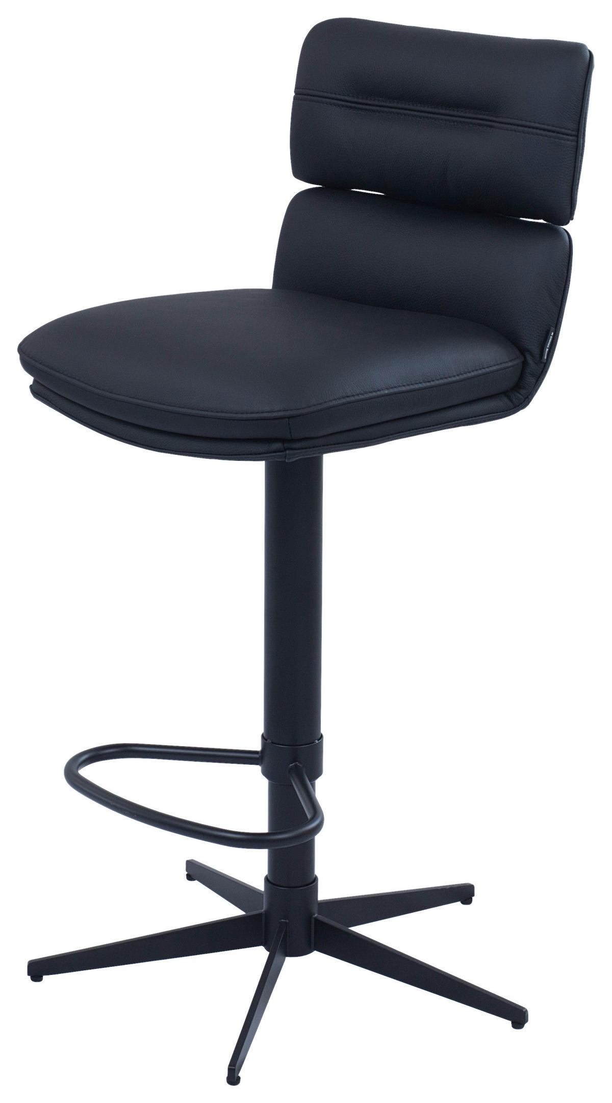 BARHOCKER Echtleder Schwarz Eisen Lederauswahl, Stoffauswahl, Wippfunktion, Sitzfläche 360° drehbar  - Schwarz, Design, Leder/Metall (42/99-117/50cm) - Dieter Knoll