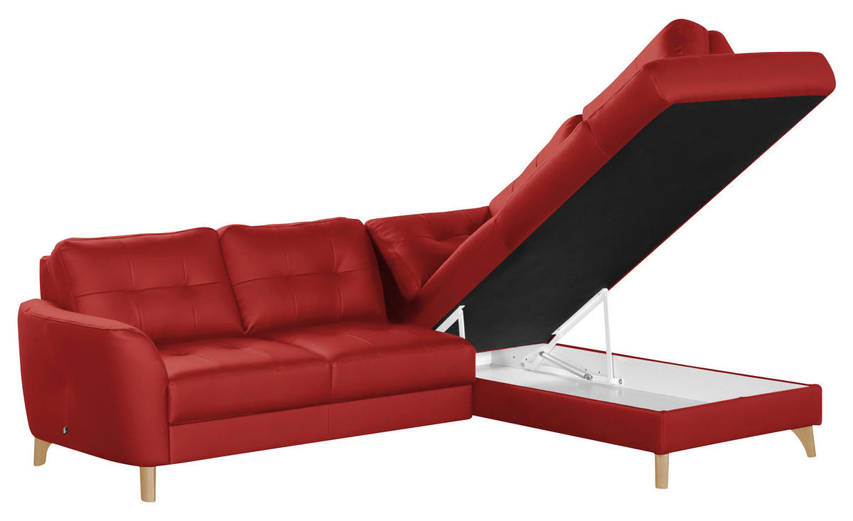 ECKSOFA in Lederlook Echtleder Rot  - Buchefarben/Rot, Design, Leder/Holz (236/190cm) - Livetastic