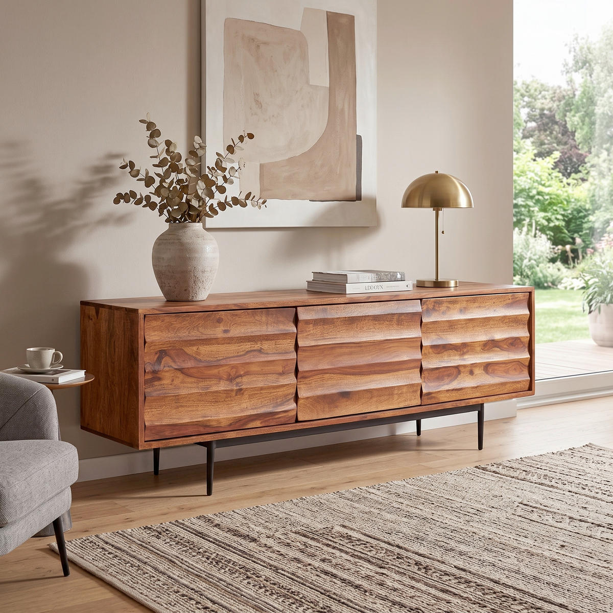 SIDEBOARD  147/50/38 cm  - Sheeshamfarben/Schwarz, Design, Holz/Metall (147/50/38cm) - MID.YOU