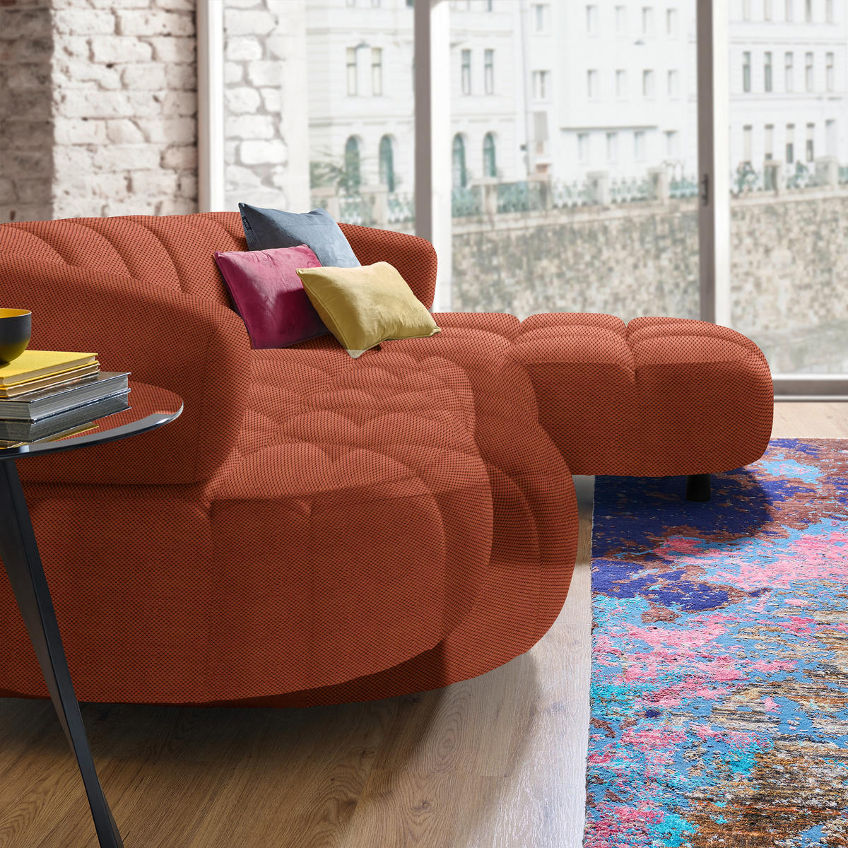 ECKSOFA in Webstoff Rostfarben  - Rostfarben/Schwarz, Design, Holz/Textil (284/183cm) - Welnova