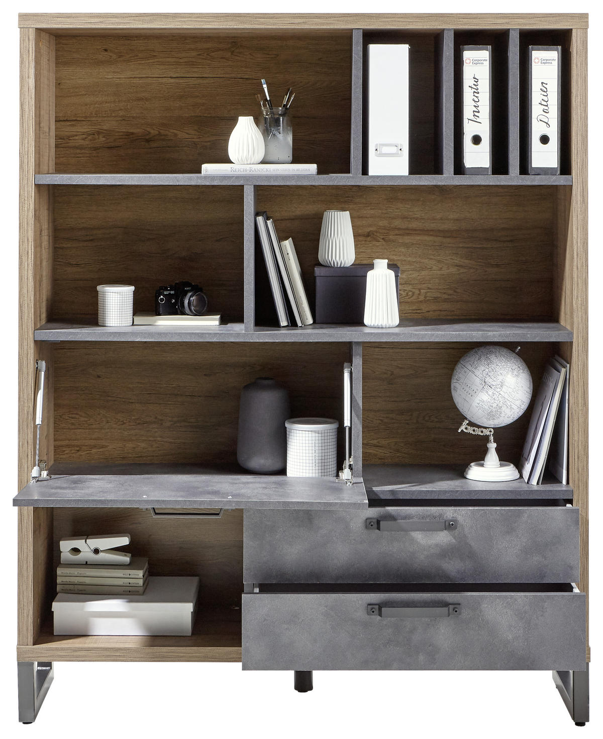 REGAL siva, boje hrasta  drvni materijal  - siva/boje hrasta, Trend, drvni materijal/metal (140/175/35cm) - Stylife