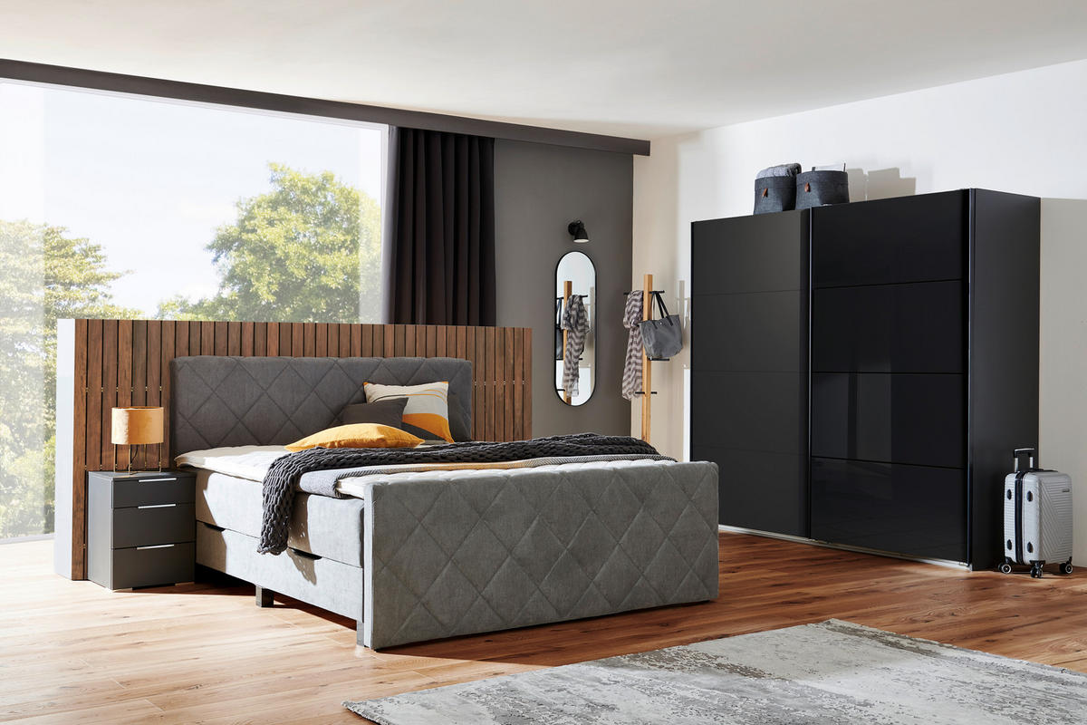BOXSPRINGBETT 180/200 cm  in Grau  - Schwarz/Grau, Konventionell, Kunststoff/Textil (180/200cm) - home24