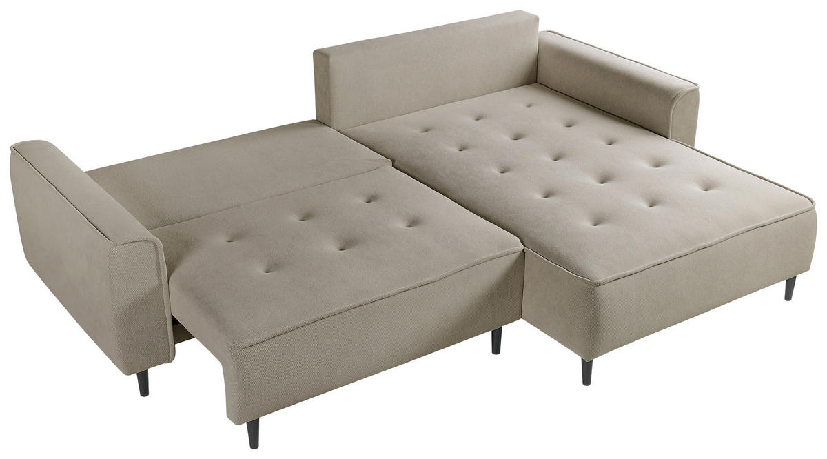 ECKSOFA in Flachgewebe Cappuccino  - Schwarz/Cappuccino, Design, Holz/Textil (263/183cm) - MID.YOU