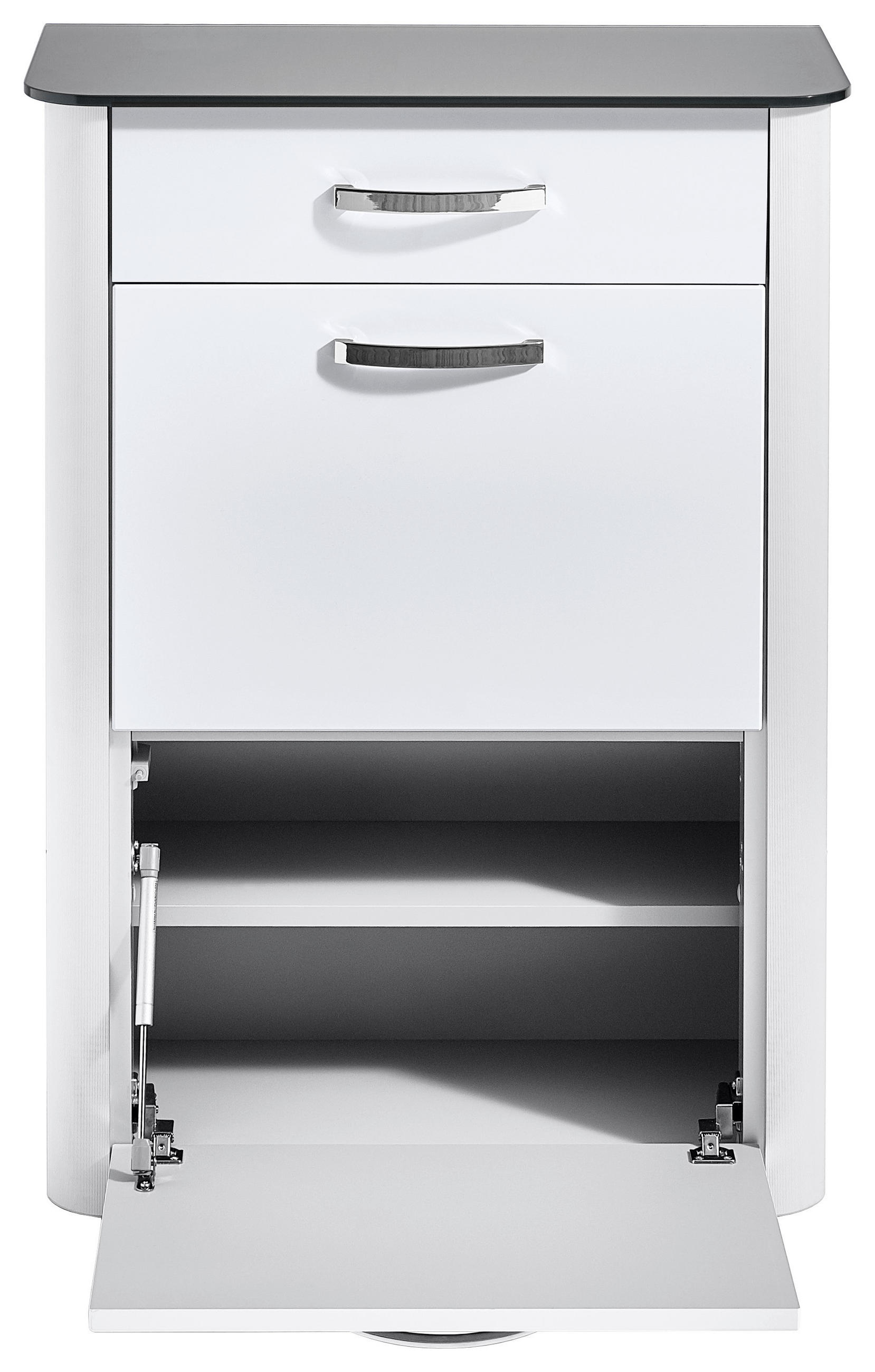 SCHUHSCHRANK Silberfarben, Alufarben, Weiß Hochglanz  - Chromfarben/Weiß Hochglanz, Basics, Glas/Holzwerkstoff (71/97/35cm) - Moderano
