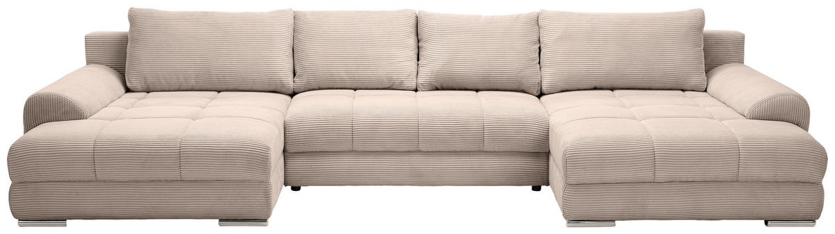 WOHNLANDSCHAFT in Cord Taupe  - Taupe/Chromfarben, KONVENTIONELL, Kunststoff/Textil (180/376/180cm) - Carryhome