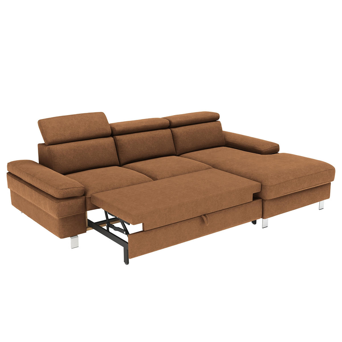 ECKSOFA in Mikrofaser Braun  - Silberfarben/Braun, KONVENTIONELL, Textil/Metall (182/82/260cm) - Trendmanufaktur