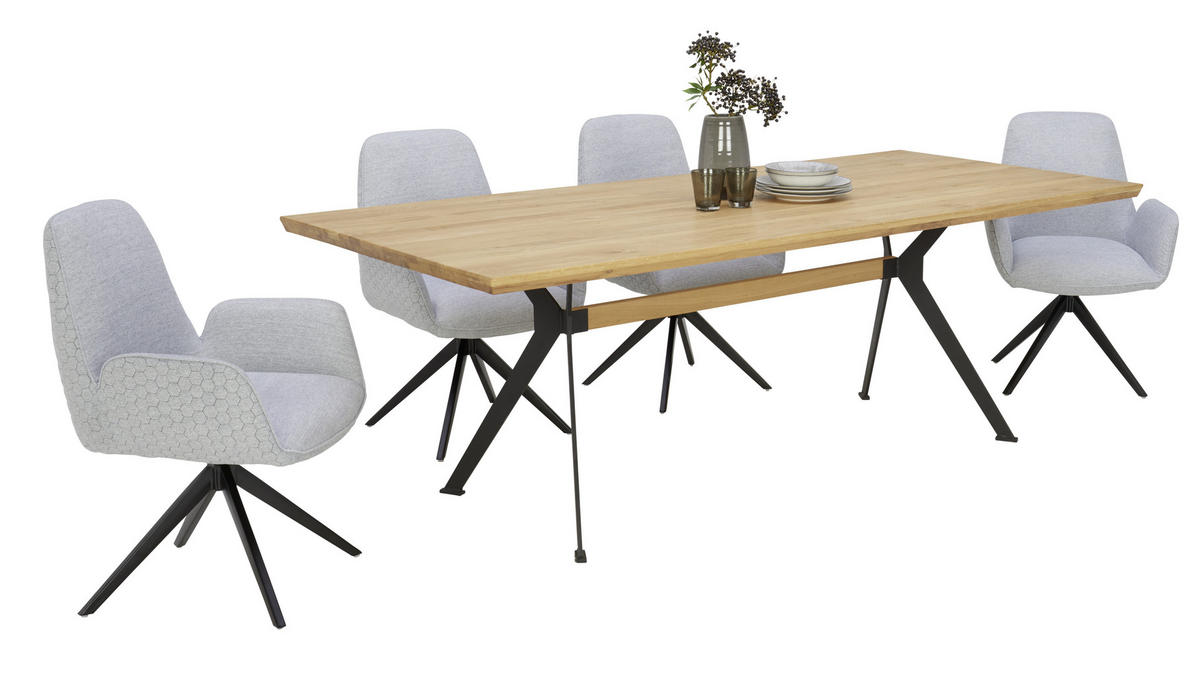 SCAUN CU BRAțE in negru, gri deschis  - gri deschis/negru, Design, metal/textil (61/85,5/61cm) - Novel
