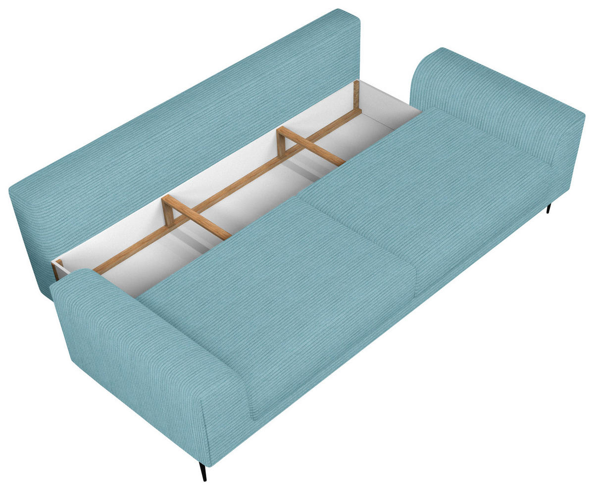 SCHLAFSOFA Cord Hellblau  - Schwarz/Hellblau, Design, Textil/Metall (250/89/105cm) - Livetastic