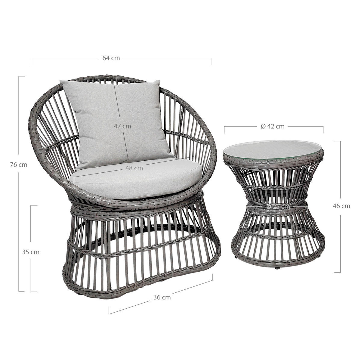 BALKONSET  3-teilig  - Grau, MODERN, Holz/Kunststoff (48/76/64cm) - Gardenson