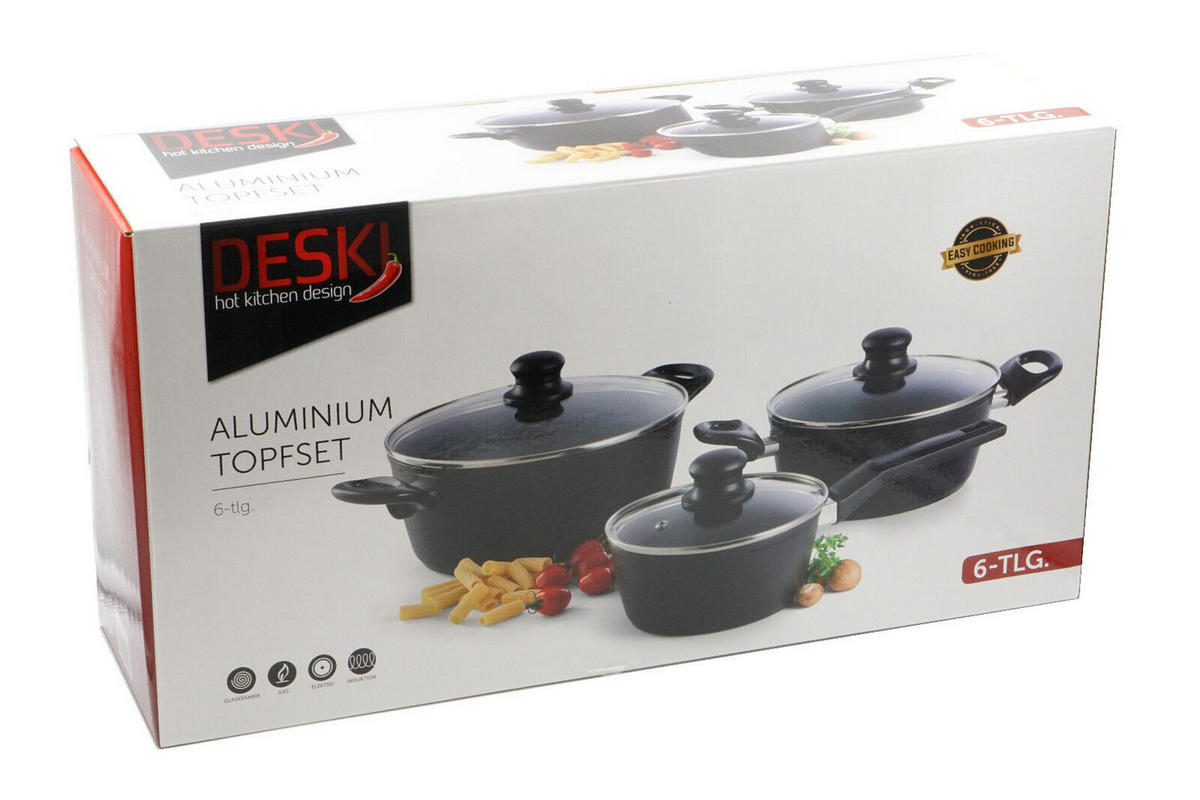 KOCHTOPFSET 6-teilig  - Schwarz, Basics, Glas/Metall (24/10,5cm) - Atrigo