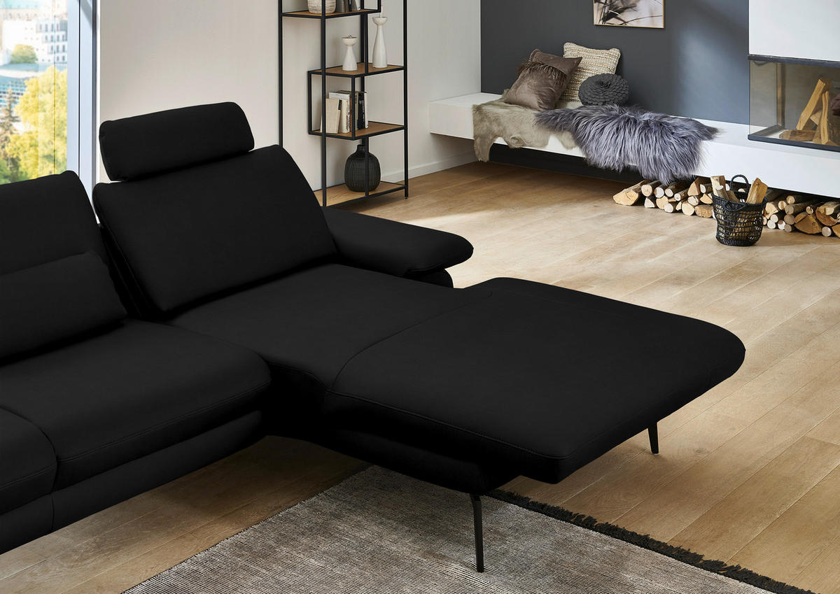 ECKSOFA in Echtleder Schwarz  310/180 cm  - Schwarz, Design, Leder/Metall (310/180cm) - Dieter Knoll