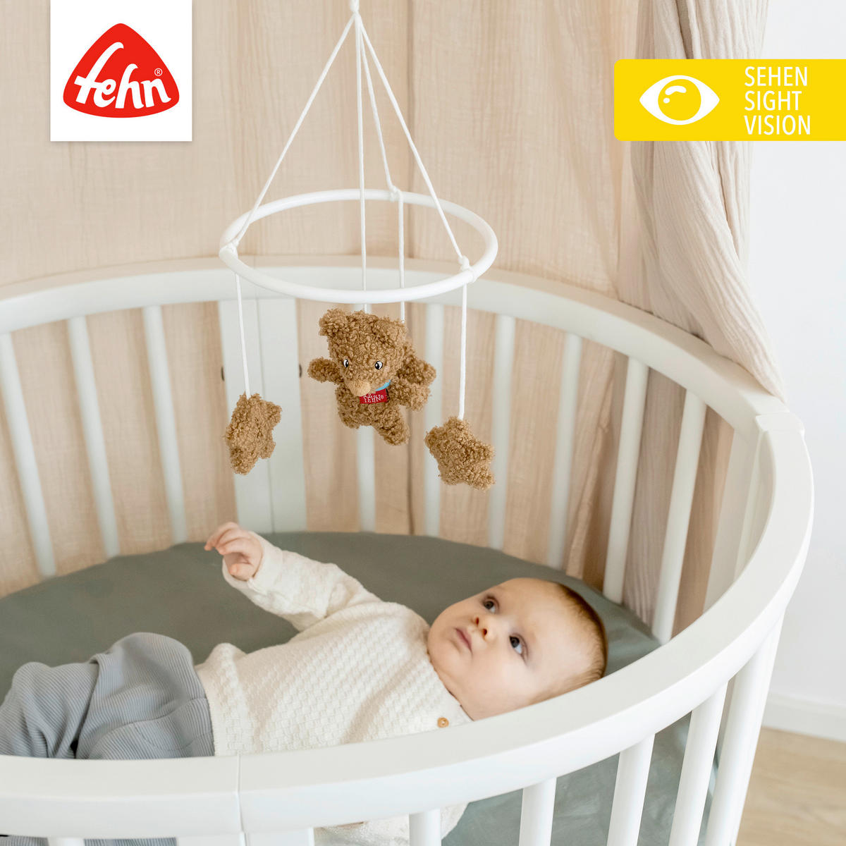 MOBILE Bär Fred  - Hellbraun, Basics, Textil (18/18/4cm) - Fehn