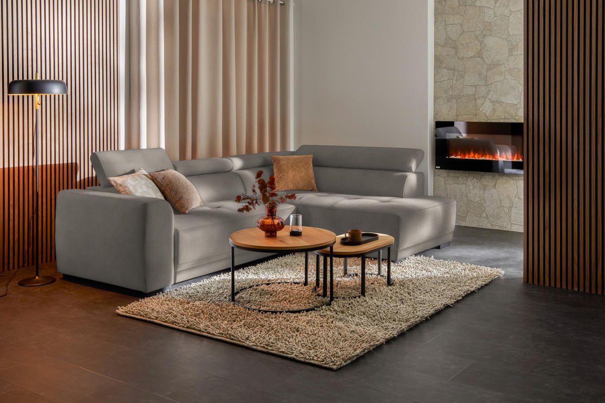 ECKSOFA in Feincord Graubraun  284/205 cm  - Graubraun/Schwarz, Design, Kunststoff/Textil (284/205cm) - Xora