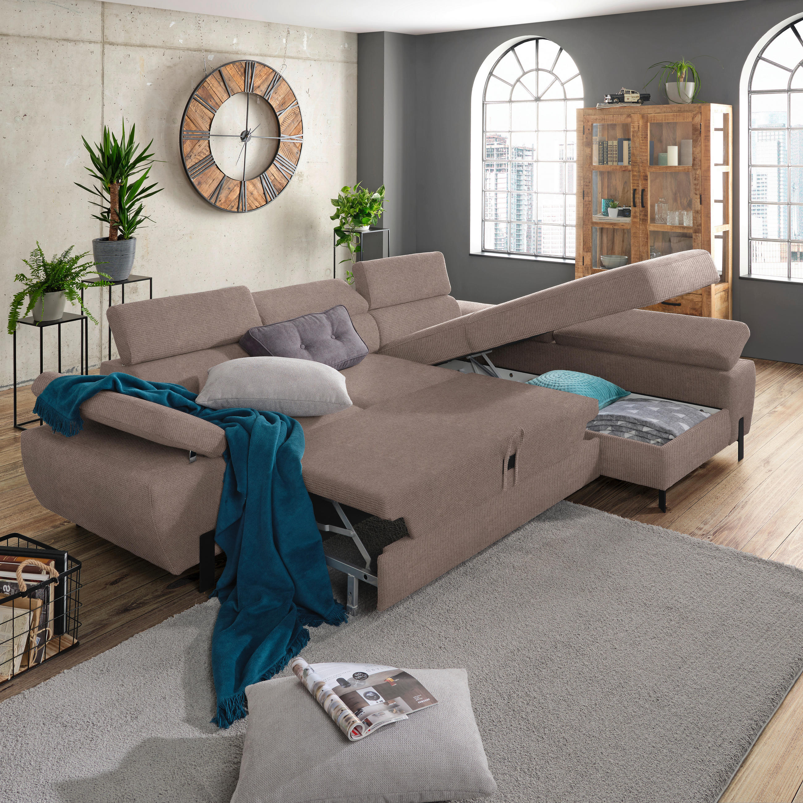 HÖRNSOFFA i vävt tyg taupe  - svart/taupe, Modern, metall/trämaterial (277/90/189cm) - MID.YOU