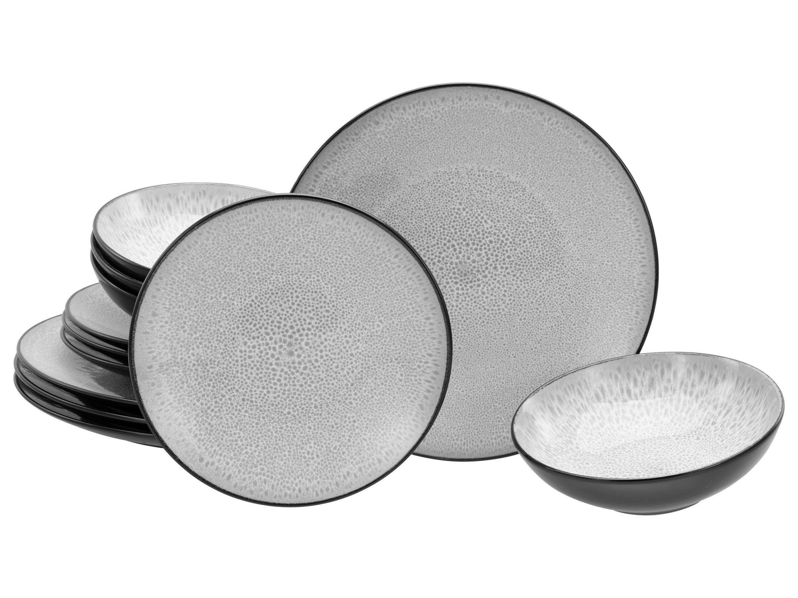 TAFELSERVICE Malmö 12-teilig - Grauweiß/Schwarz, Basics, Keramik - Creatable