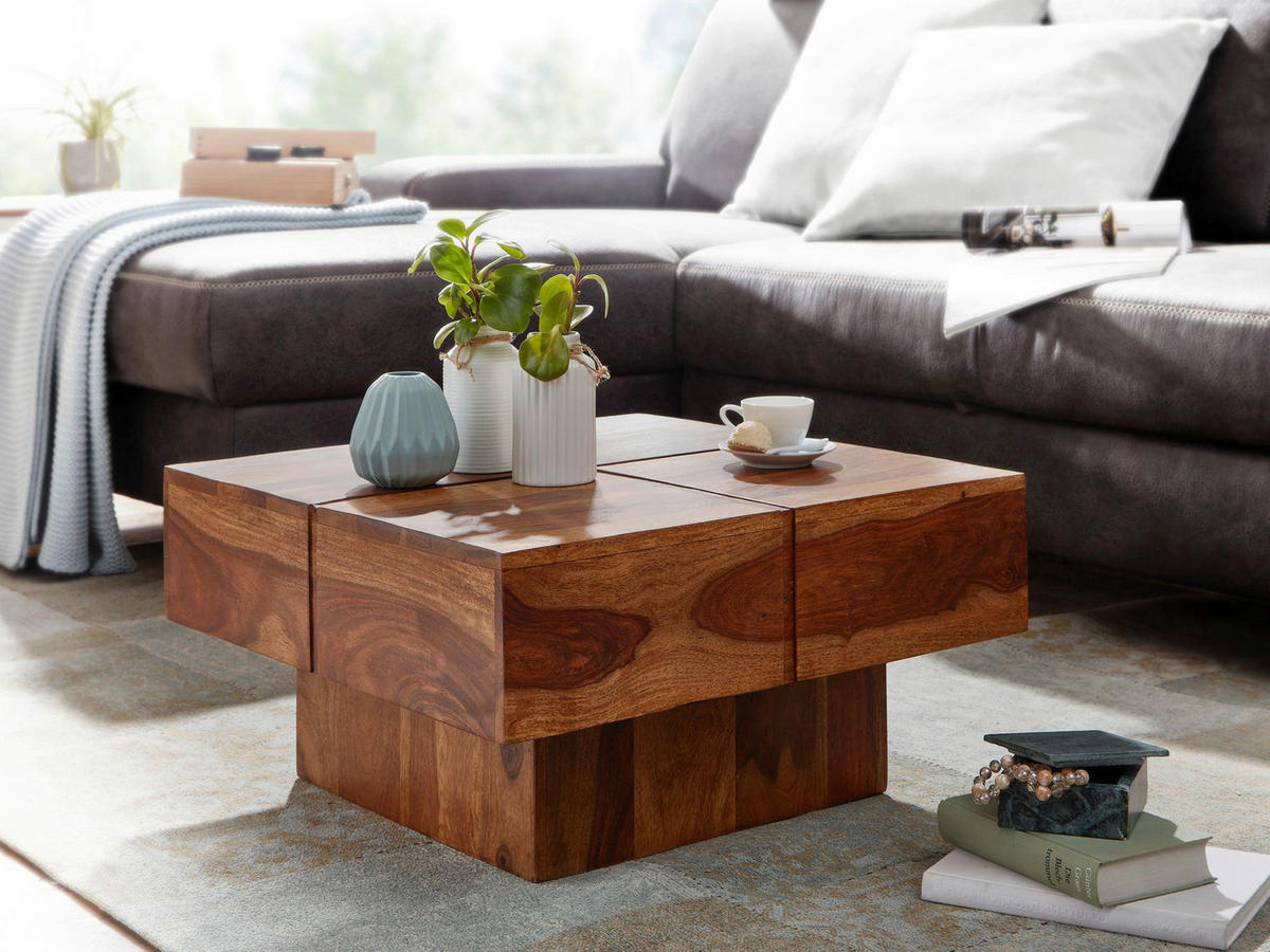 COUCHTISCH Sheesham massiv 57,5/57,5/30 cm quadratisch Sheeshamfarben  - Sheeshamfarben, MODERN, Holz (57,5/57,5/30cm) - MID.YOU