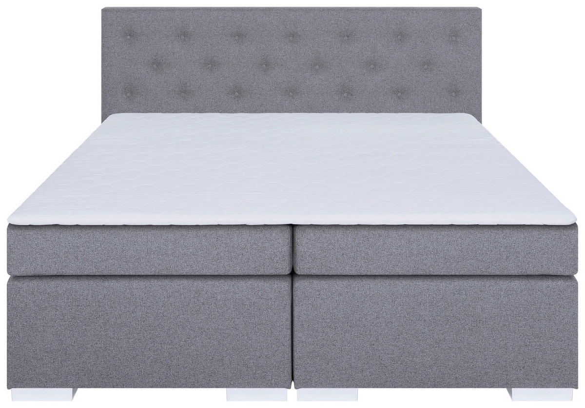 BOXSPRINGBETT 180/200 cm,  in Hellgrau, Topper, Matratzen, H3 = fest  - Chromfarben/Hellgrau, MODERN, Holzwerkstoff/Textil (180/200cm) - MID.YOU