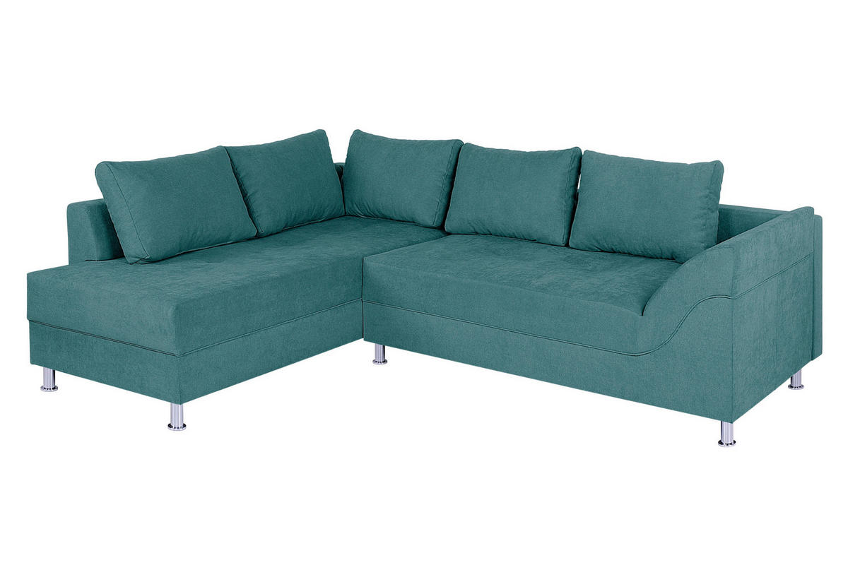 ECKSOFA Türkis Webstoff  - Türkis/Chromfarben, Design, Kunststoff/Textil (200/267cm) - P & B