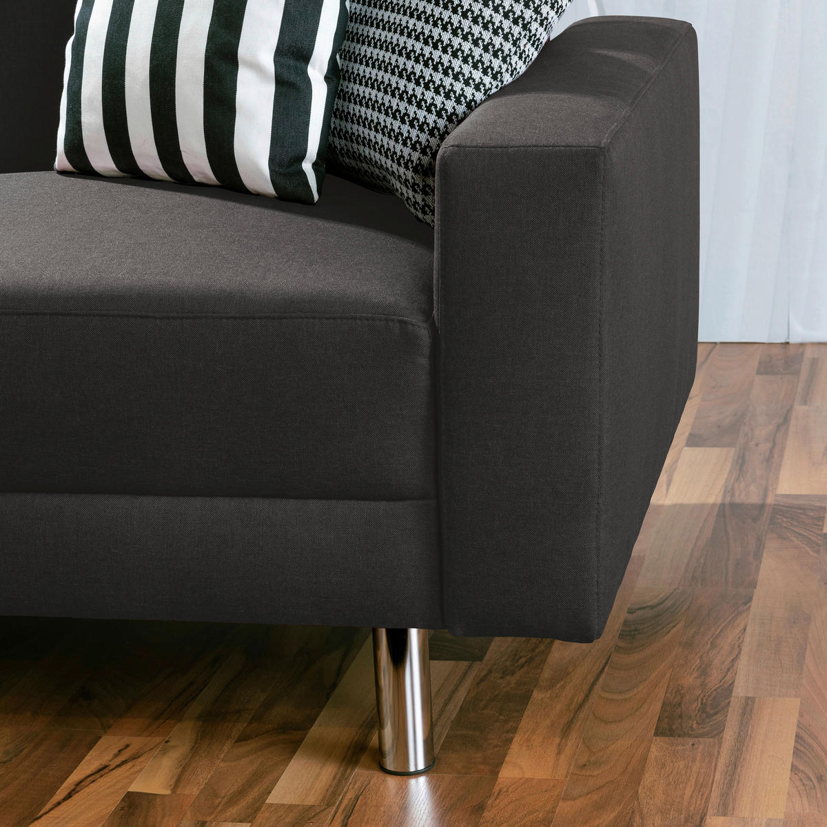 ECKSCHLAFSOFA inkl. Hocker in Anthrazit Textil   - Chromfarben/Anthrazit, Konventionell, Textil/Metall (152/230cm) - Max Winzer