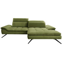 ECKSOFA in Webstoff Grün  - Schwarz/Grün, Design, Textil/Metall (288/179-202cm) - Stylife