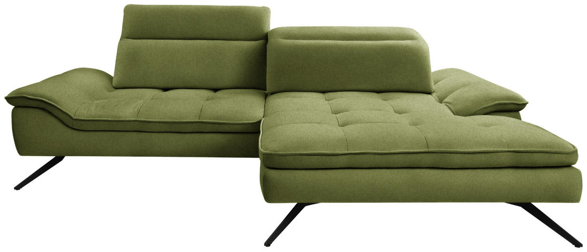 ECKSOFA in Webstoff Grün  - Schwarz/Grün, Design, Textil/Metall (288/179-202cm) - Stylife