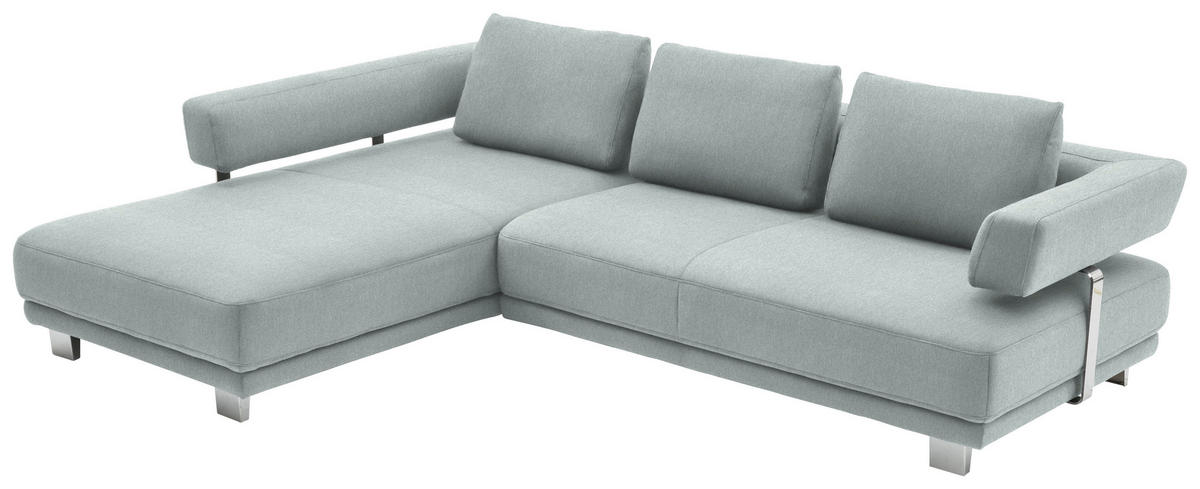 ECKSOFA in Chenille Salbeigrün  214/297 cm  - Chromfarben/Salbeigrün, Natur, Textil/Metall (214/297cm) - Valdera