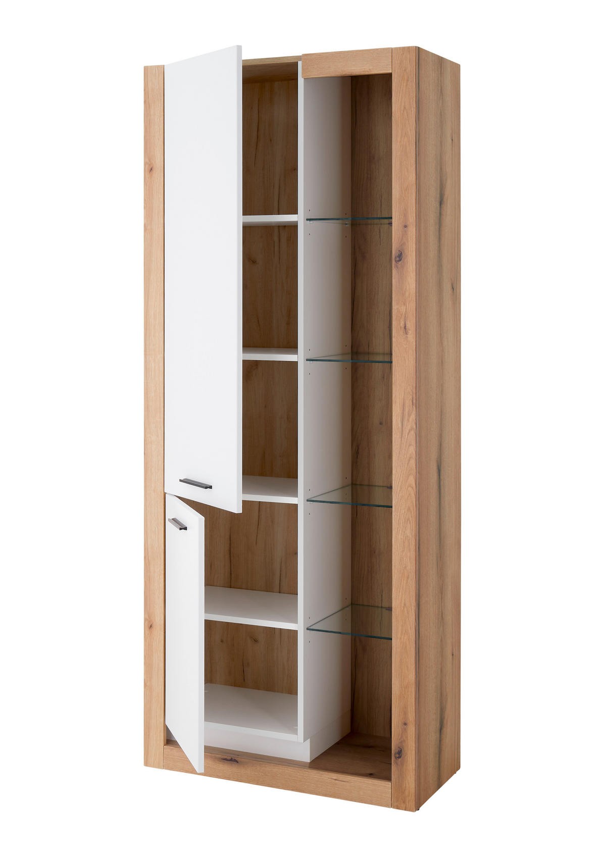 MEHRZWECKSCHRANK 80/195/37 cm  in Weiß, Eichefarben  - Eichefarben/Schwarz, Design, Glas/Holzwerkstoff (80/195/37cm) - MID.YOU